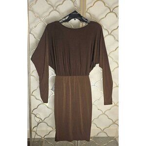 Marciano By Guess Chocolate Brown Cascade Dress US 8 EU 44 Minimalist V Back